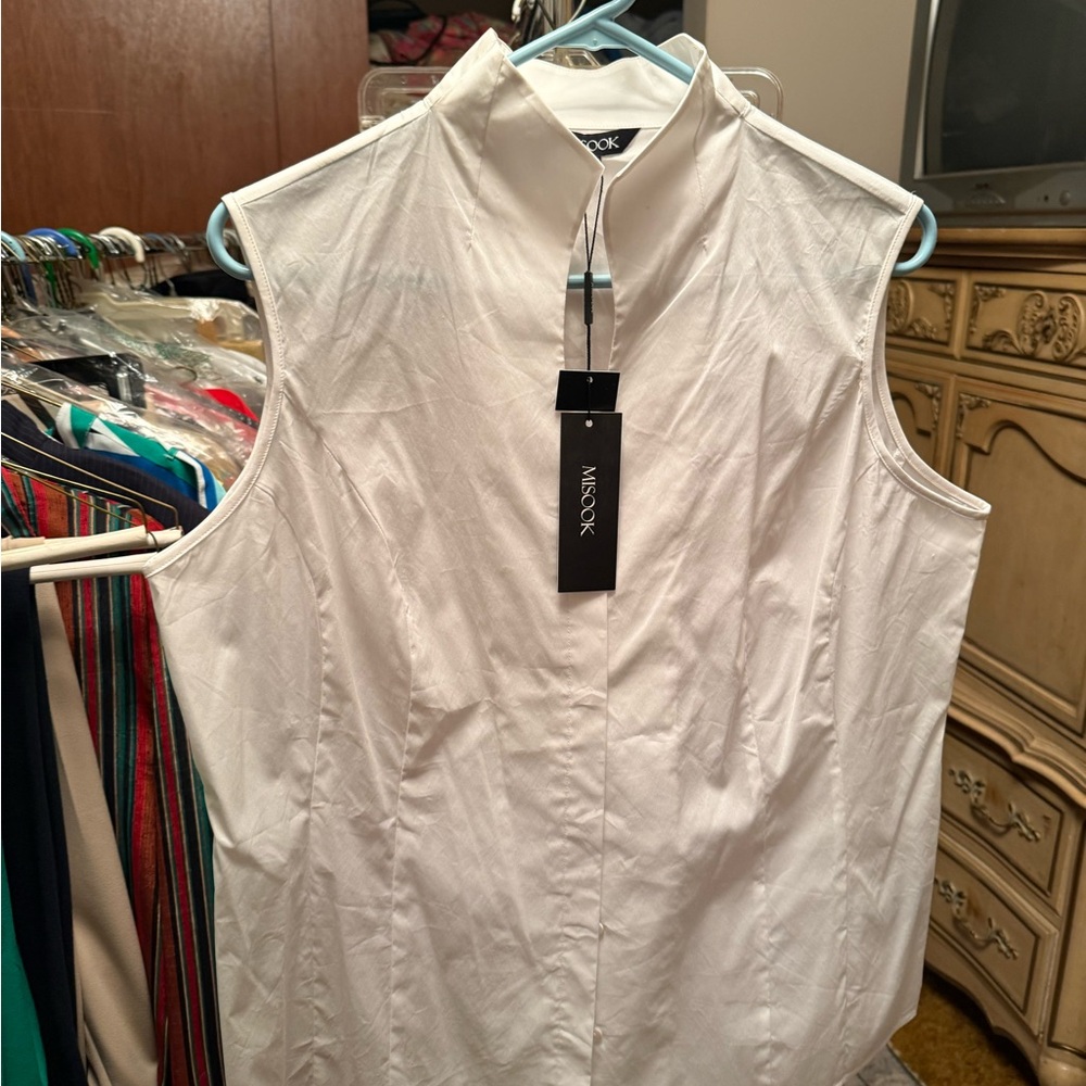Misook Classic White V-Neck Blouse